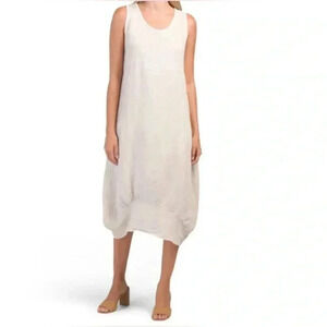 Rosemarine Linen Dress Lagenlook Minimalist Midi Dress Made in Italy Size Small